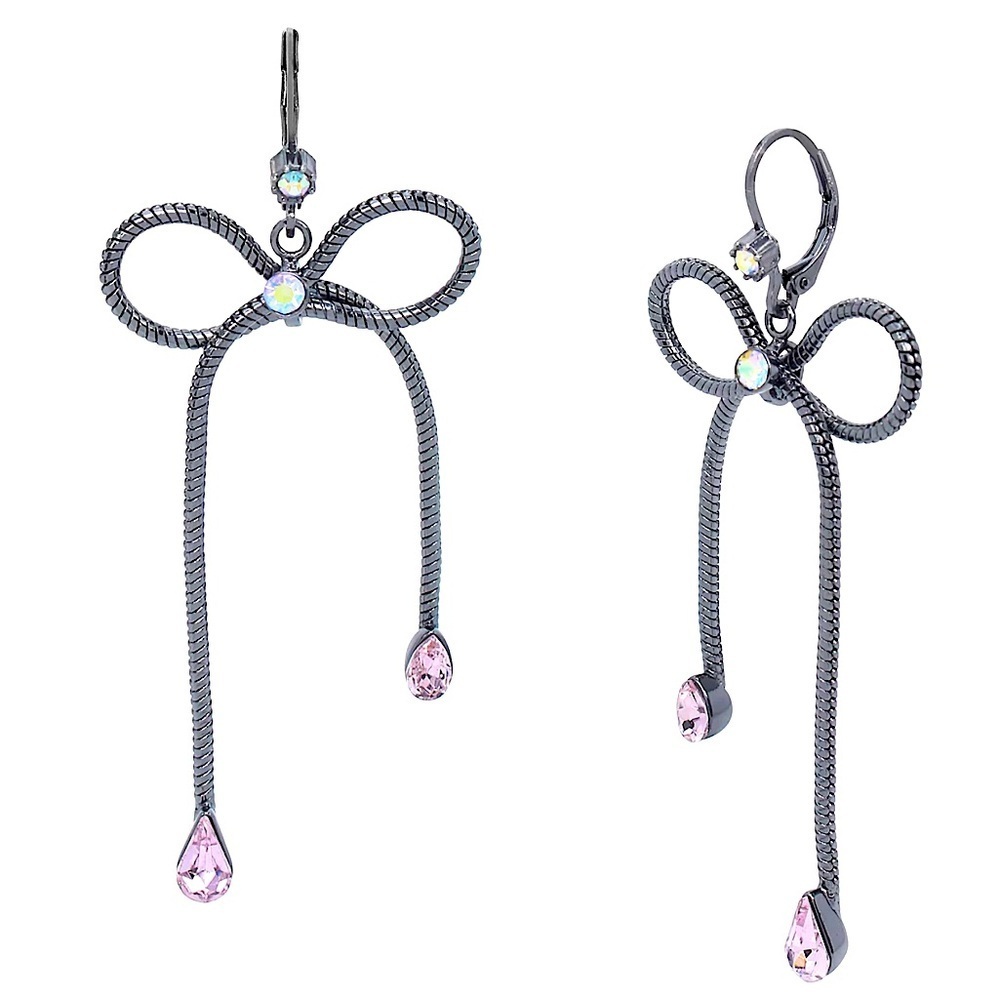 Betsey Johnson Bow Drop Pink Stone Earrings New